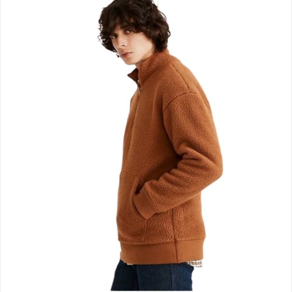 Madewell Men's Brown Rust (Re)Sourced Sherpa Half Zip Pullover Sweatshirt Sz XL - Picture 2 of 12